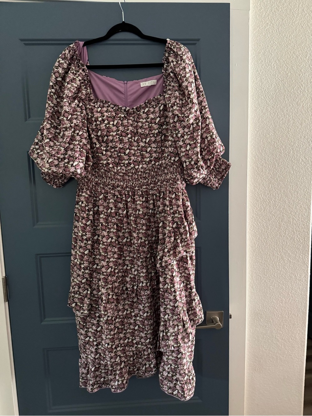 Ivy City Co Purple Floral Puff-Sleeve Maxi Dress